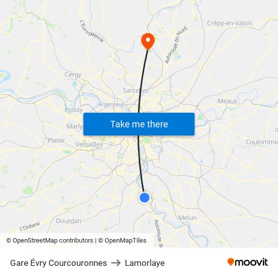 Gare Évry Courcouronnes to Lamorlaye map