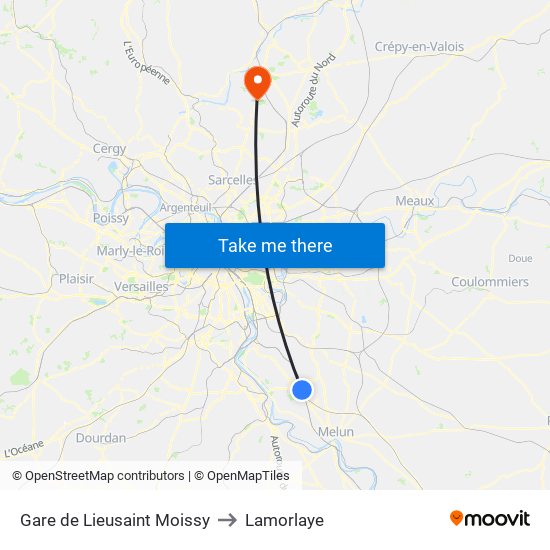 Gare de Lieusaint Moissy to Lamorlaye map