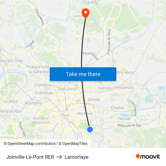 Joinville-Le-Pont RER to Lamorlaye map