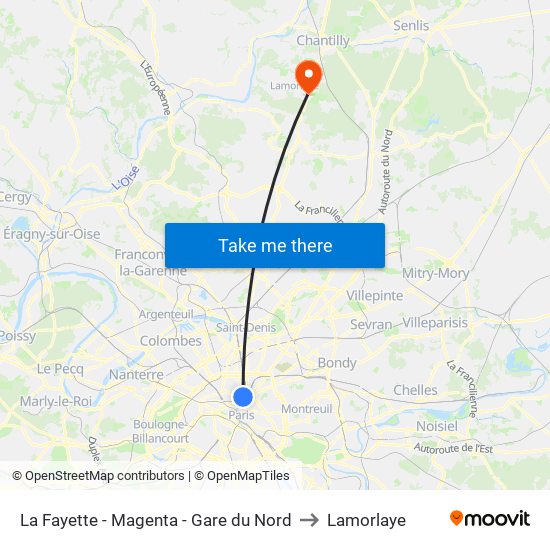 La Fayette - Magenta - Gare du Nord to Lamorlaye map