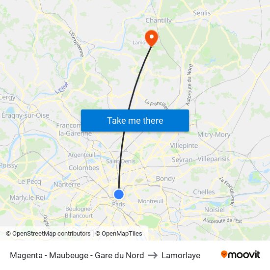 Magenta - Maubeuge - Gare du Nord to Lamorlaye map