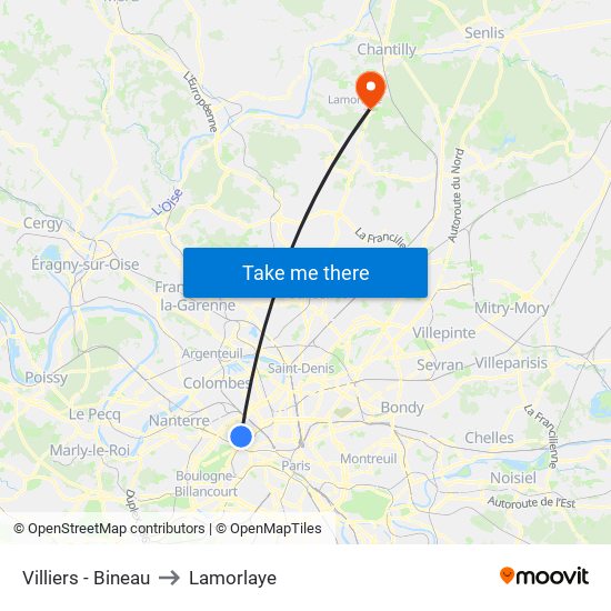 Villiers - Bineau to Lamorlaye map