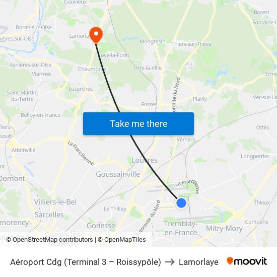 Aéroport Cdg (Terminal 3 – Roissypôle) to Lamorlaye map