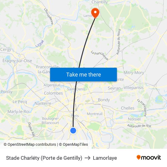 Stade Charléty (Porte de Gentilly) to Lamorlaye map