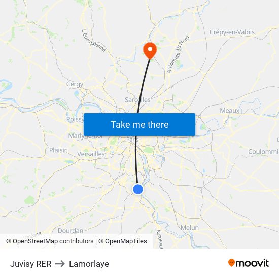 Juvisy RER to Lamorlaye map