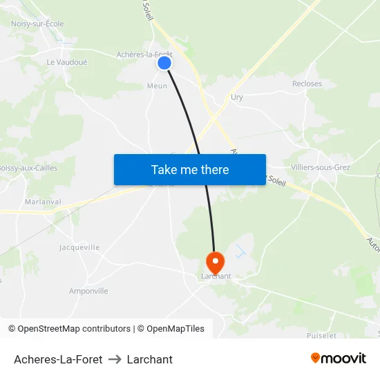 Acheres-La-Foret to Larchant map