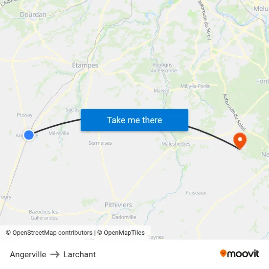 Angerville to Larchant map