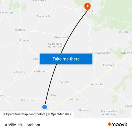 Arville to Larchant map