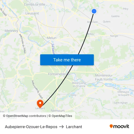 Aubepierre-Ozouer-Le-Repos to Larchant map