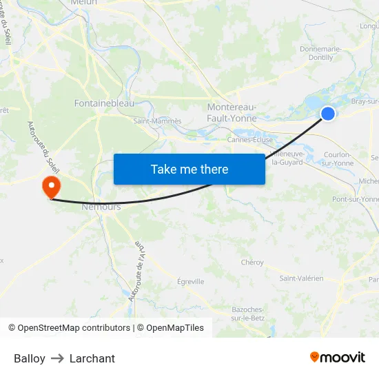 Balloy to Larchant map