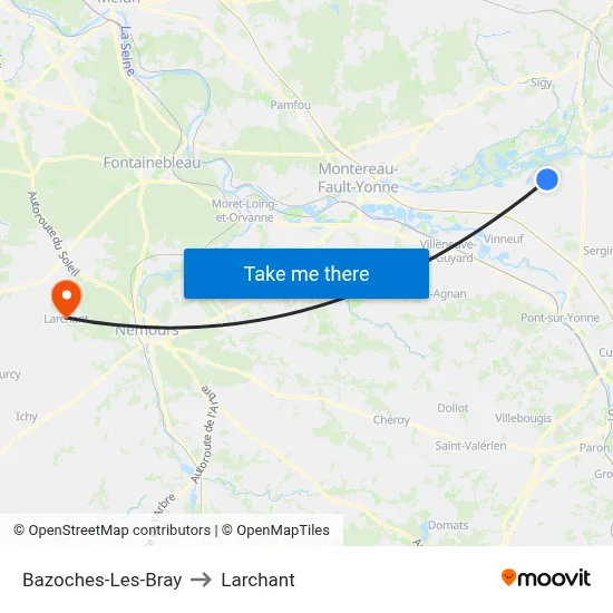 Bazoches-Les-Bray to Larchant map
