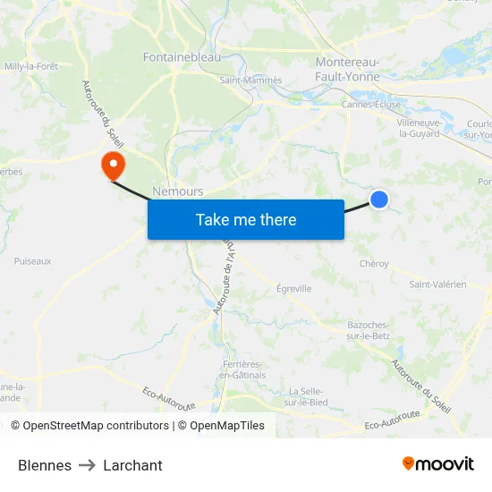 Blennes to Larchant map