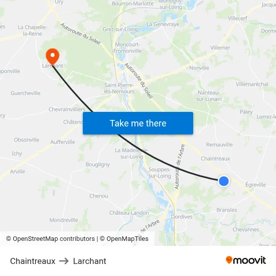 Chaintreaux to Larchant map
