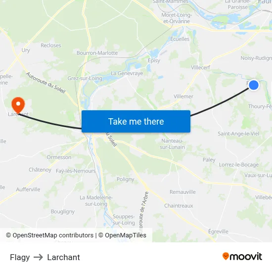 Flagy to Larchant map