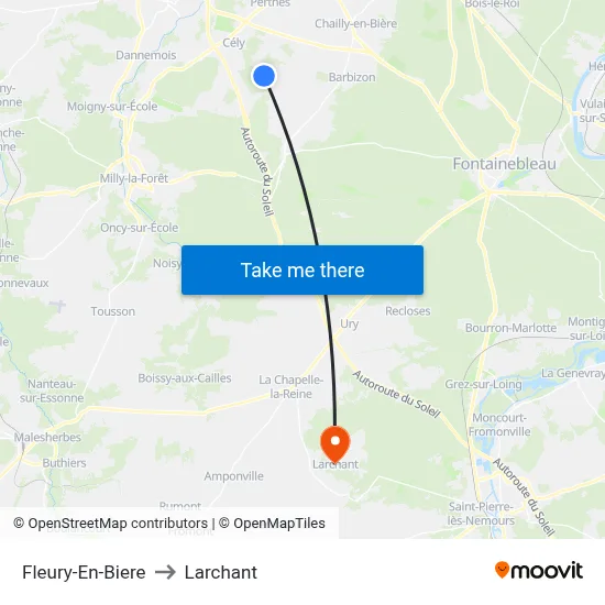Fleury-En-Biere to Larchant map