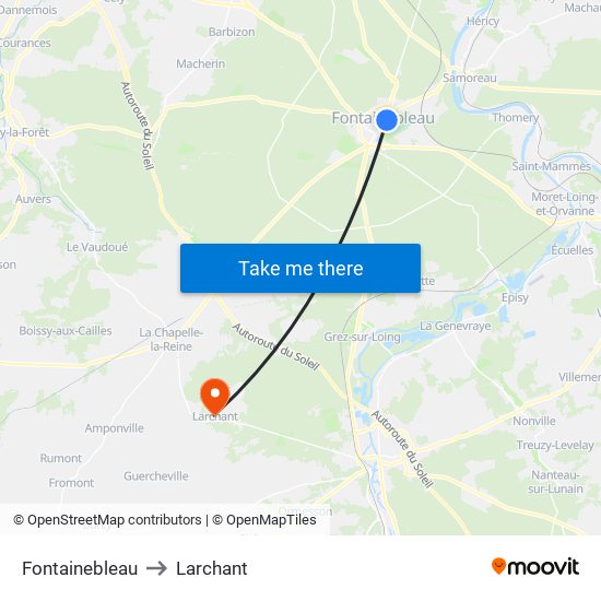 Fontainebleau to Larchant map