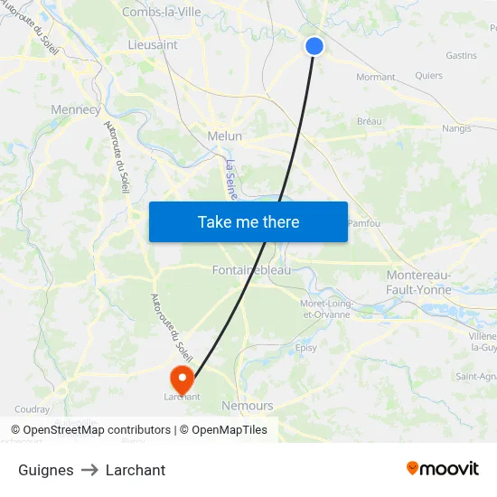 Guignes to Larchant map