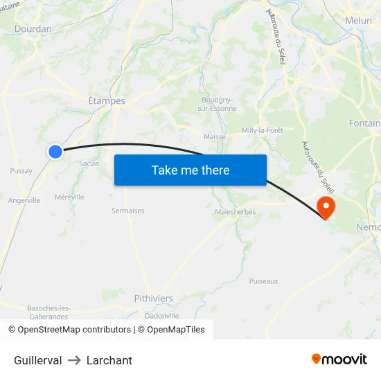 Guillerval to Larchant map