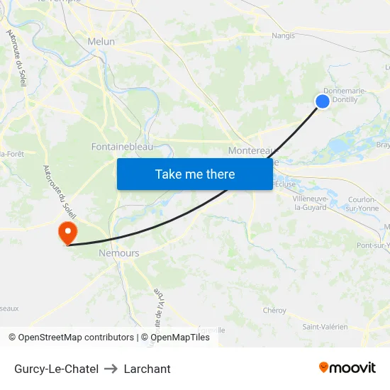 Gurcy-Le-Chatel to Larchant map