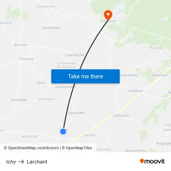Ichy to Larchant map