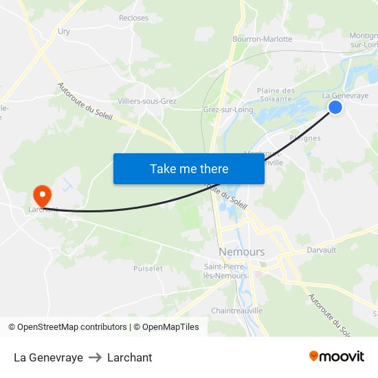 La Genevraye to Larchant map