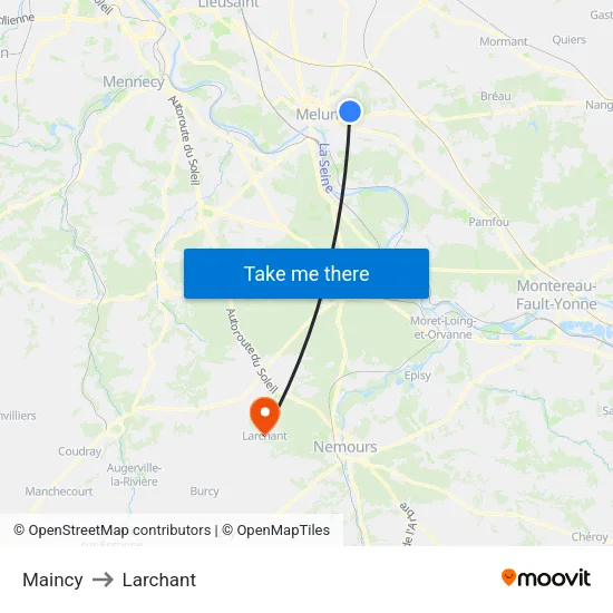 Maincy to Larchant map