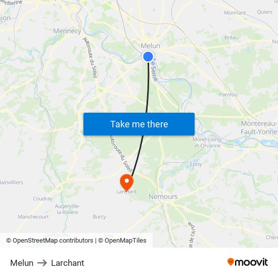 Melun to Larchant map