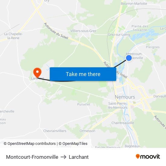 Montcourt-Fromonville to Larchant map