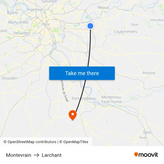 Montevrain to Larchant map