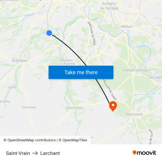 Saint-Vrain to Larchant map