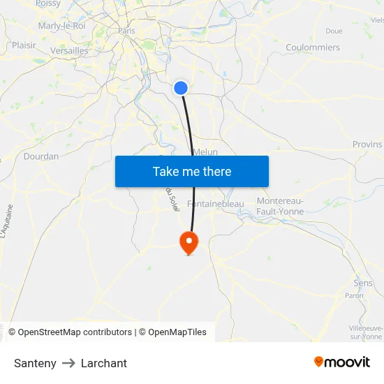 Santeny to Larchant map
