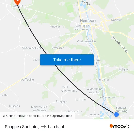 Souppes-Sur-Loing to Larchant map