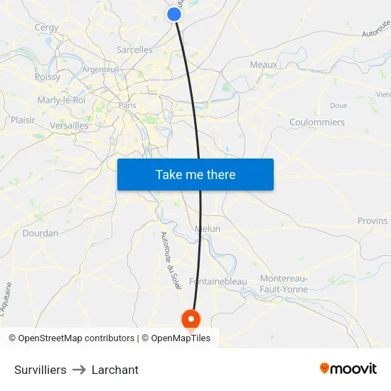 Survilliers to Larchant map