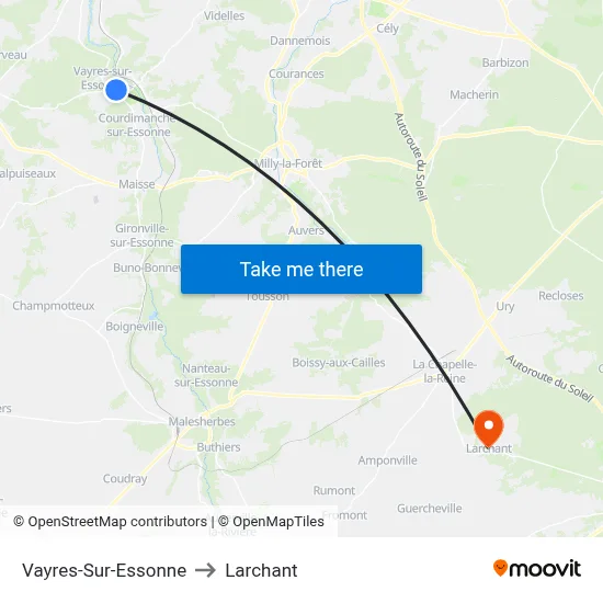 Vayres-Sur-Essonne to Larchant map