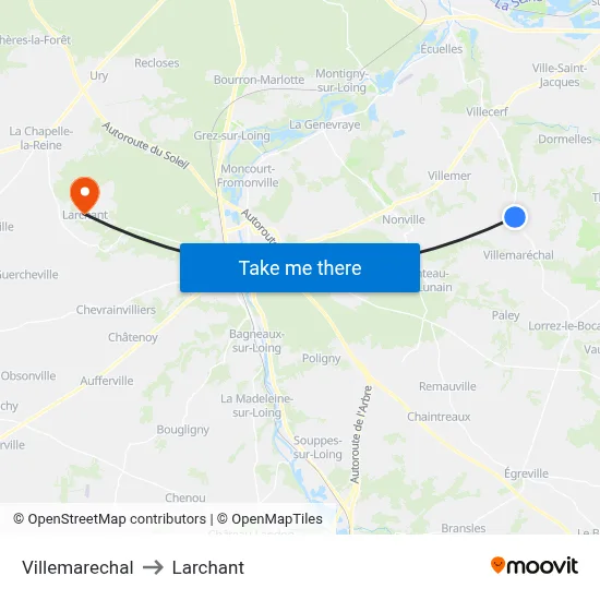 Villemarechal to Larchant map