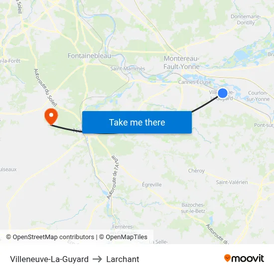 Villeneuve-La-Guyard to Larchant map