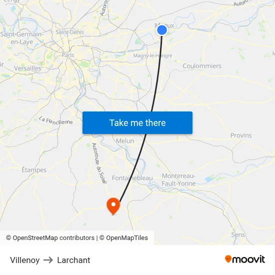 Villenoy to Larchant map