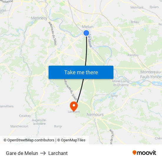 Gare de Melun to Larchant map
