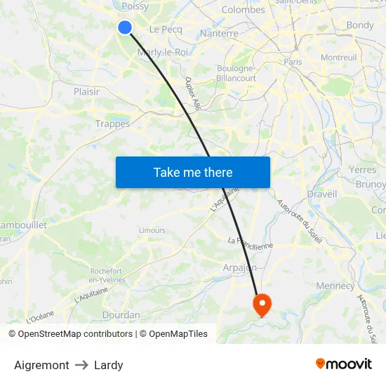 Aigremont to Lardy map