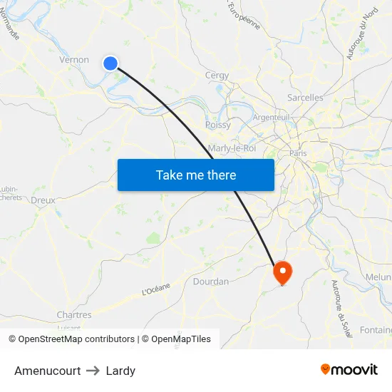 Amenucourt to Lardy map
