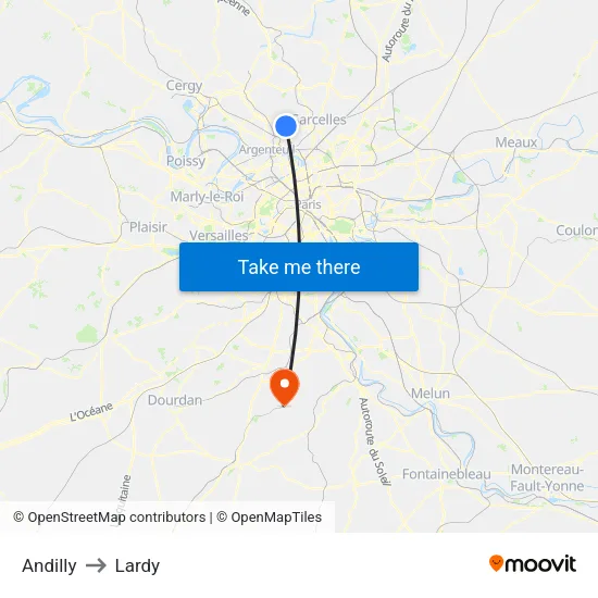 Andilly to Lardy map