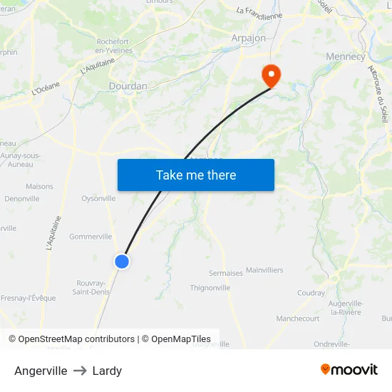 Angerville to Lardy map