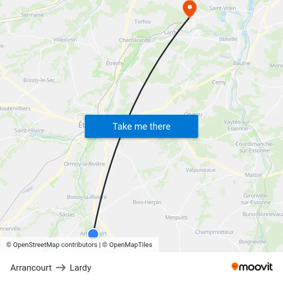 Arrancourt to Lardy map