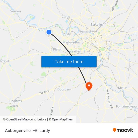 Aubergenville to Lardy map