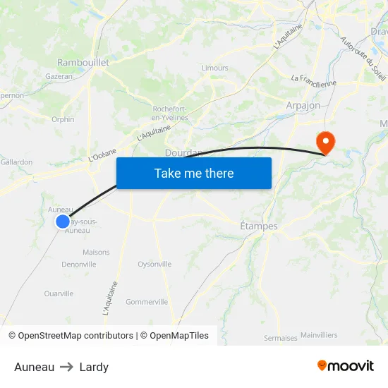 Auneau to Lardy map