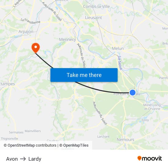 Avon to Lardy map