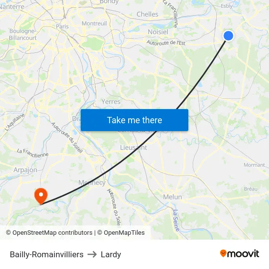 Bailly-Romainvilliers to Lardy map
