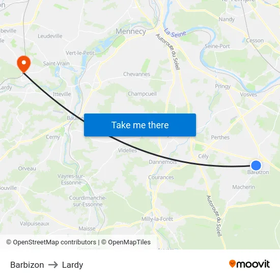 Barbizon to Lardy map