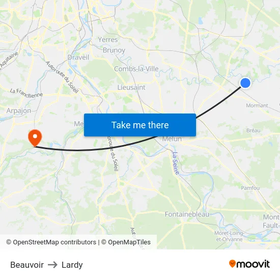 Beauvoir to Lardy map