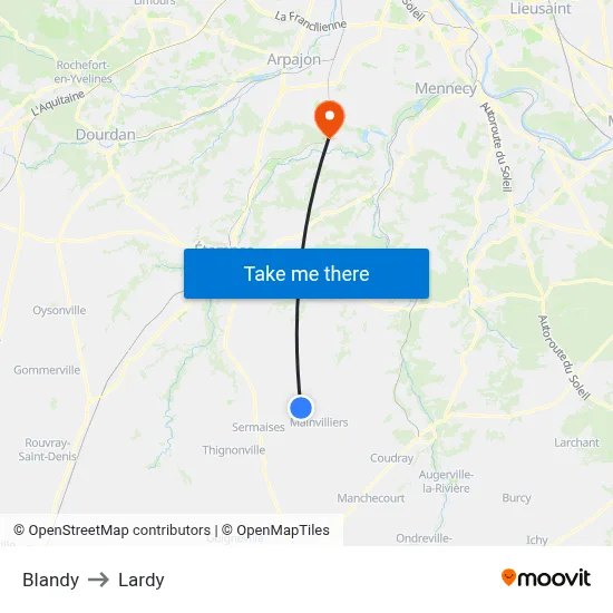 Blandy to Lardy map